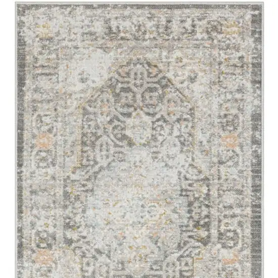 8' Gray And Orange Medallion Runner Rug Photo 4