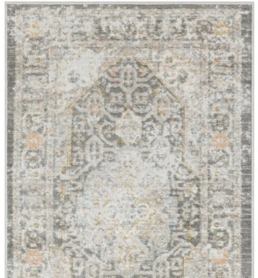 8' Gray And Orange Medallion Runner Rug Photo 4