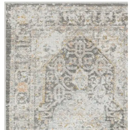 8' Gray And Orange Medallion Runner Rug Photo 3