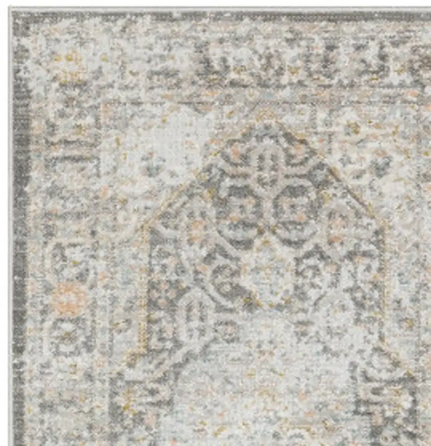 8' Gray And Orange Medallion Runner Rug Photo 3