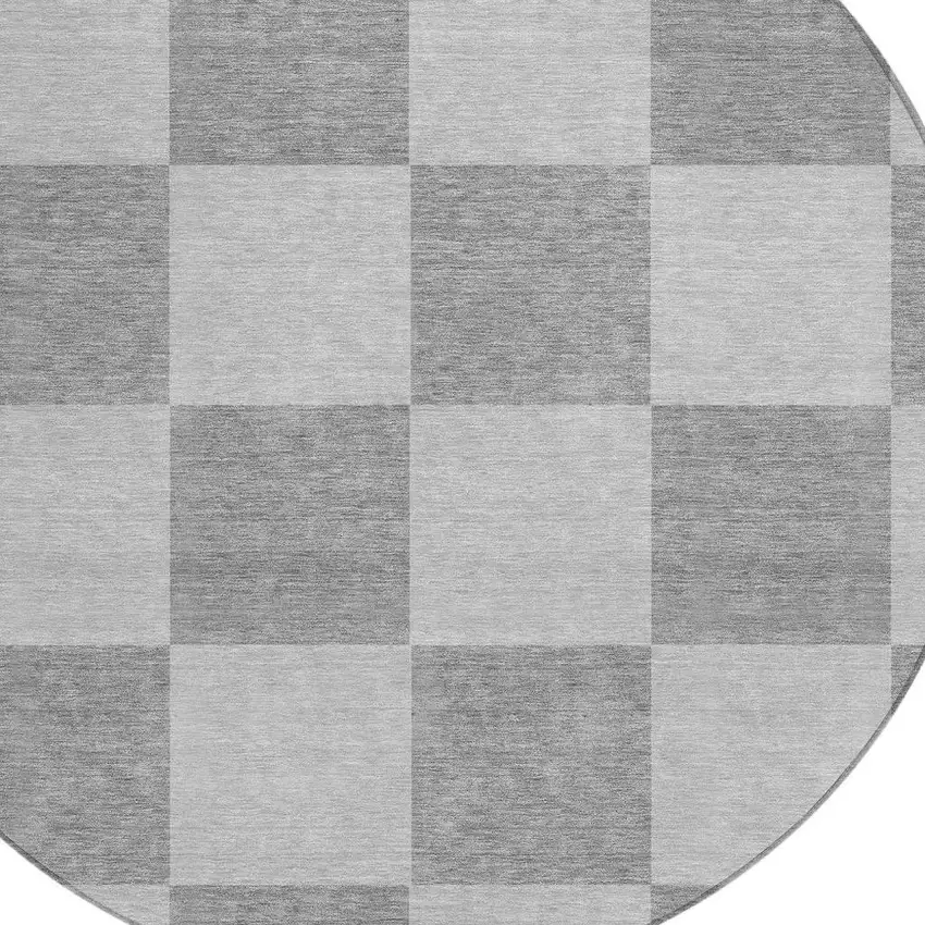 8' Gray And Pewter Round Geometric Washable Indoor Outdoor Area Rug Photo 7