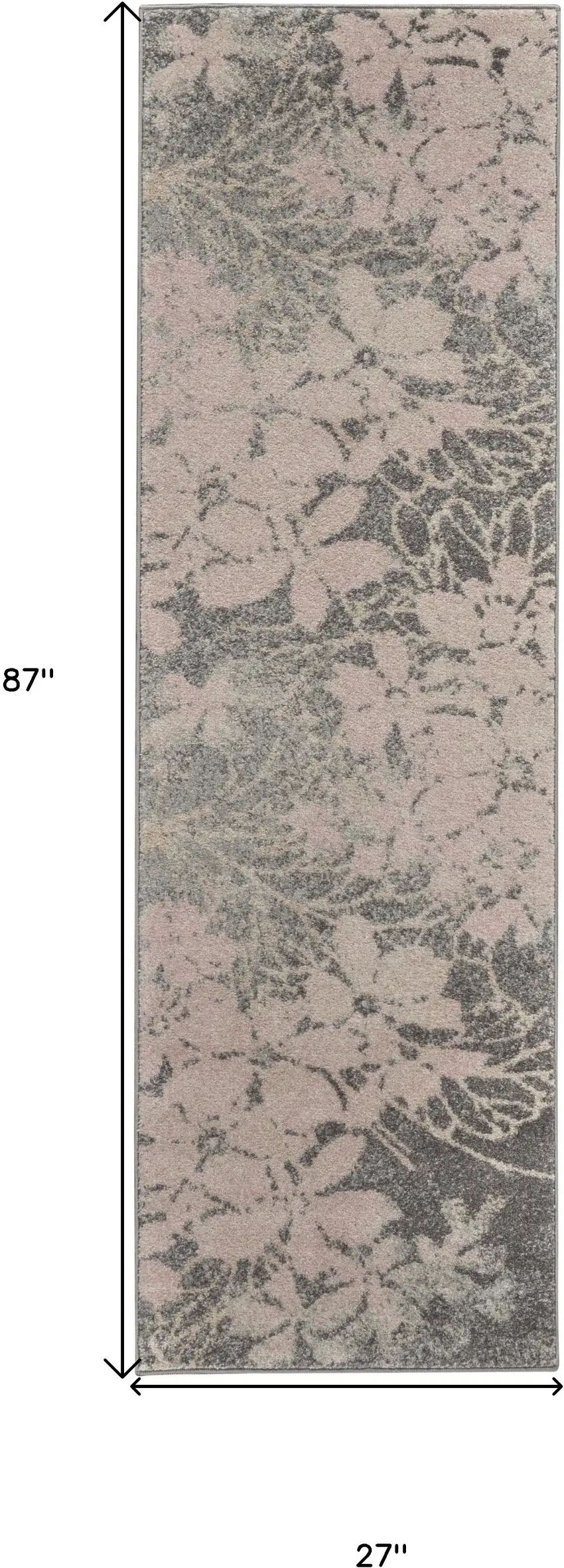 7' Gray And Pink Floral Runner Rug Photo 3