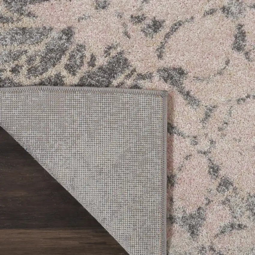 7' Gray And Pink Floral Runner Rug Photo 9
