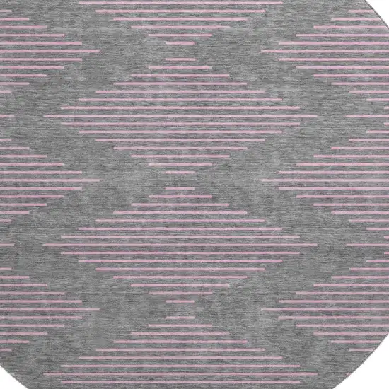 8' Gray And Pink Geometric Washable Round Rug With UV Protection Photo 2