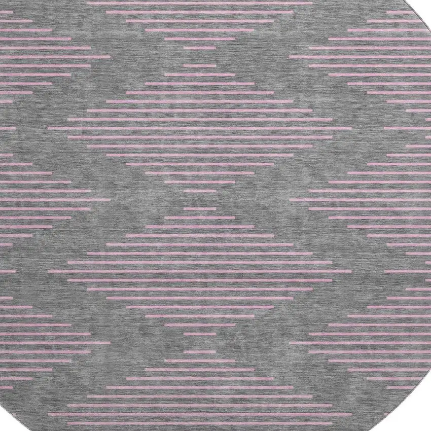 8' Gray And Pink Geometric Washable Round Rug With UV Protection Photo 2