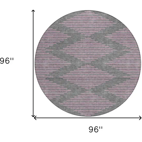 8' Gray And Pink Round Geometric Washable Indoor Outdoor Area Rug Photo 3