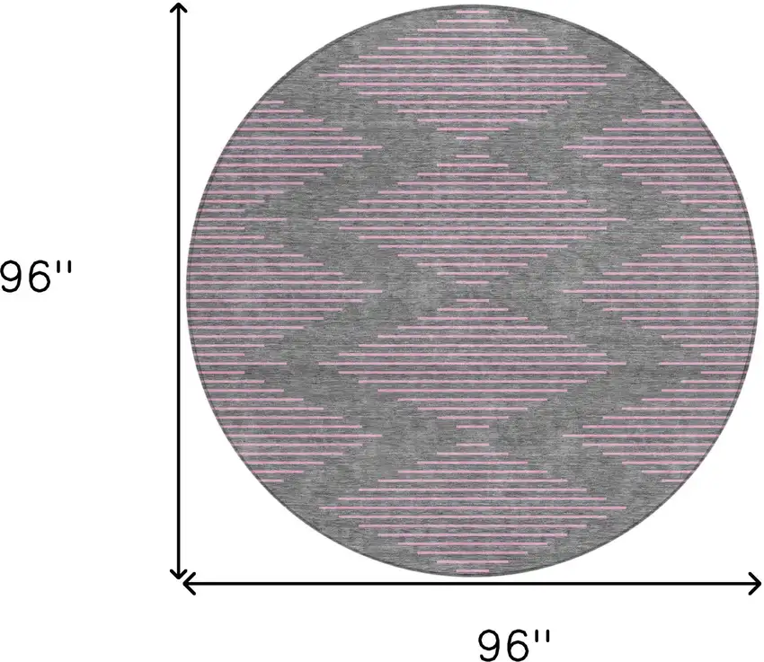 8' Gray And Pink Round Geometric Washable Indoor Outdoor Area Rug Photo 3