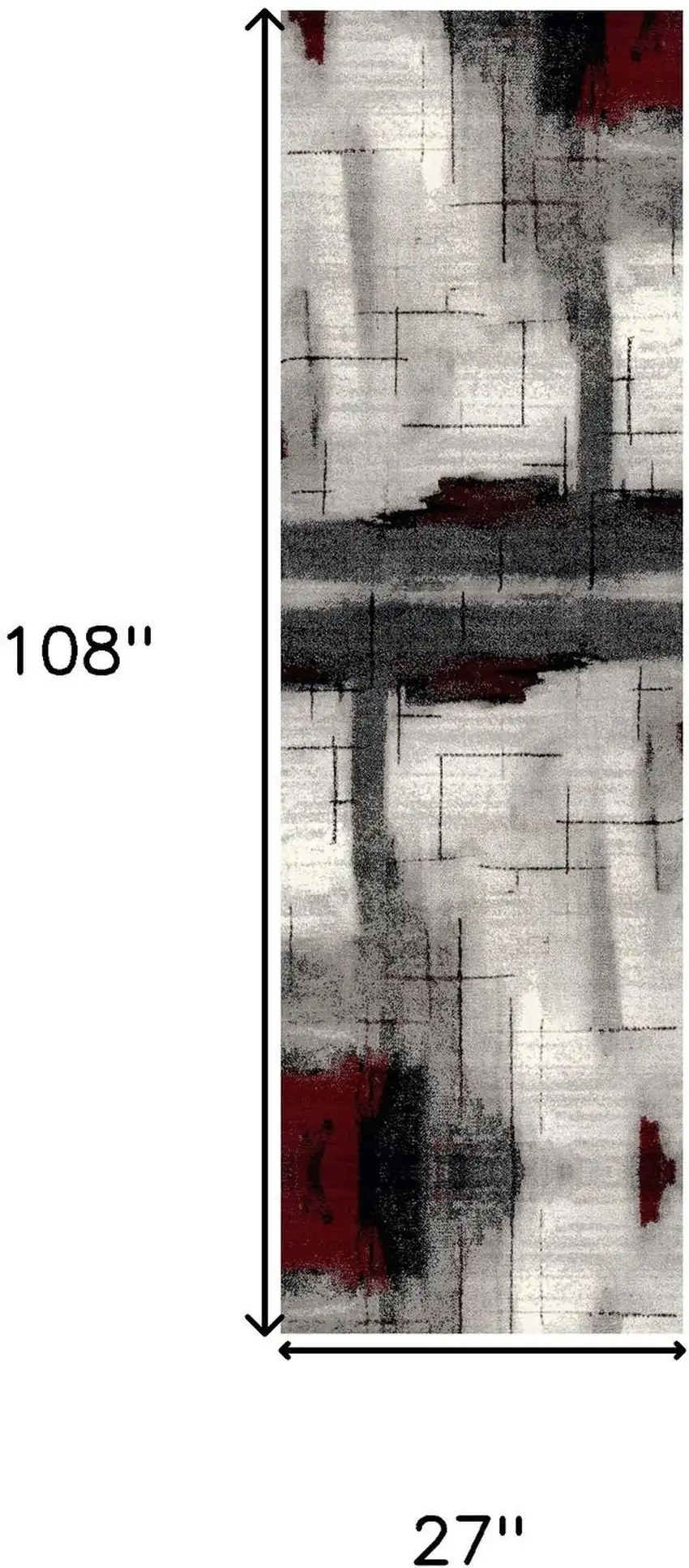 9' Gray And Red Abstract Runner Rug Photo 3