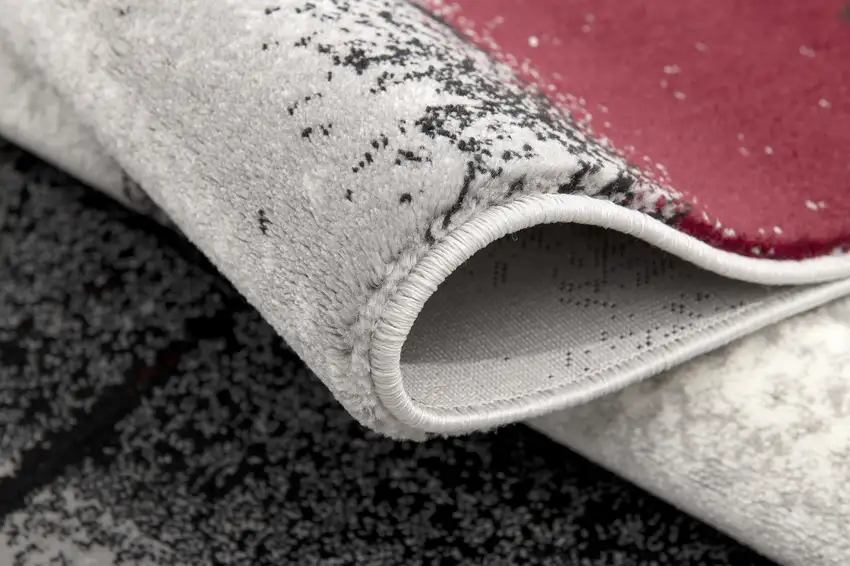 7' Gray And Red Abstract Runner Rug Photo 6