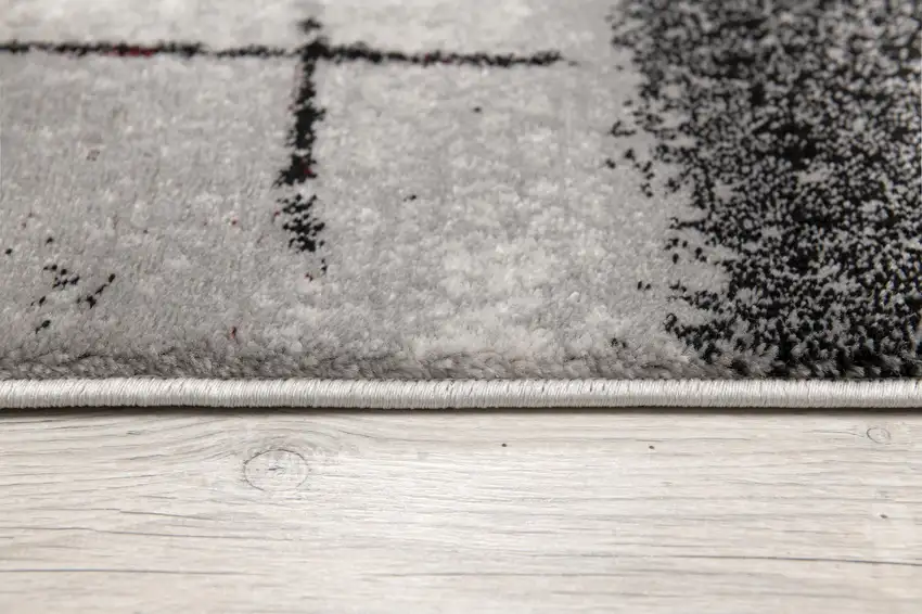 7' Gray And Red Abstract Runner Rug Photo 7