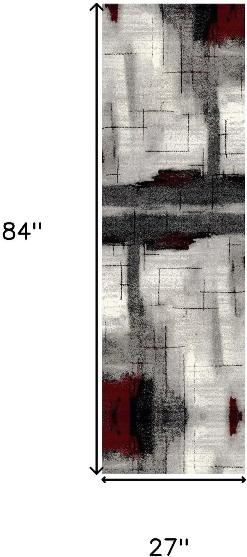 7' Gray And Red Abstract Runner Rug Photo 3