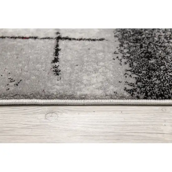 7' Gray And Red Abstract Runner Rug Photo 7