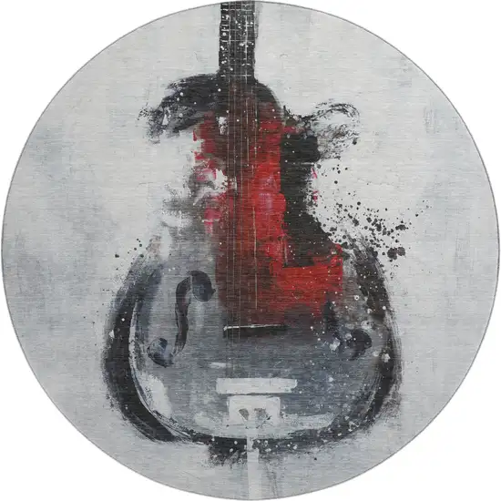 8' Gray And Red Abstract Washable Round Rug With UV Protection Photo 1