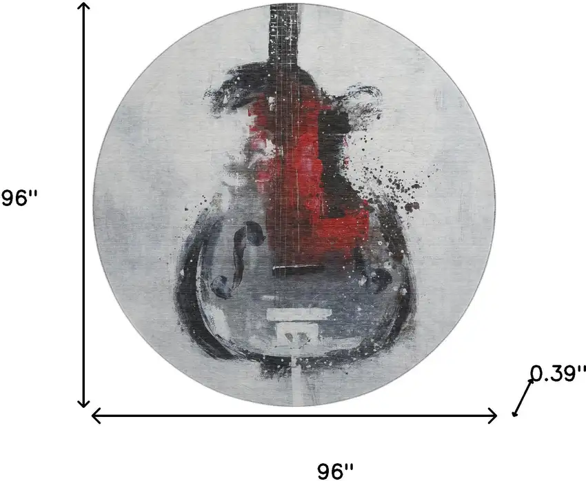 8' Gray And Red Abstract Washable Round Rug With UV Protection Photo 8