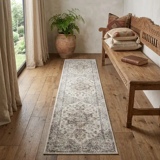 6' Gray And Rust Oriental Runner Rug Photo 1