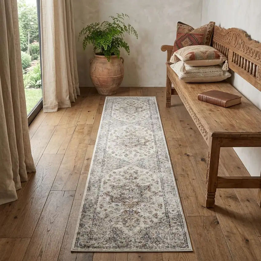 6' Gray And Rust Oriental Runner Rug Photo 1