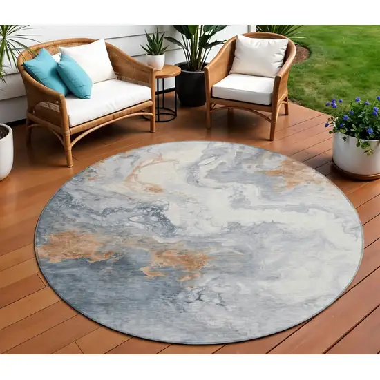 8' Gray And Rust Round Abstract Washable Indoor Outdoor Area Rug Photo 2