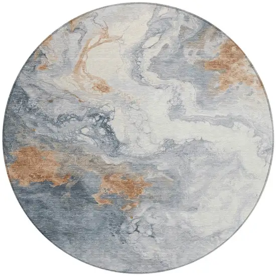 8' Gray And Rust Round Abstract Washable Indoor Outdoor Area Rug Photo 3