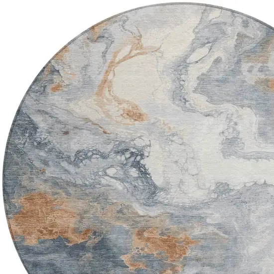 8' Gray And Rust Round Abstract Washable Indoor Outdoor Area Rug Photo 9