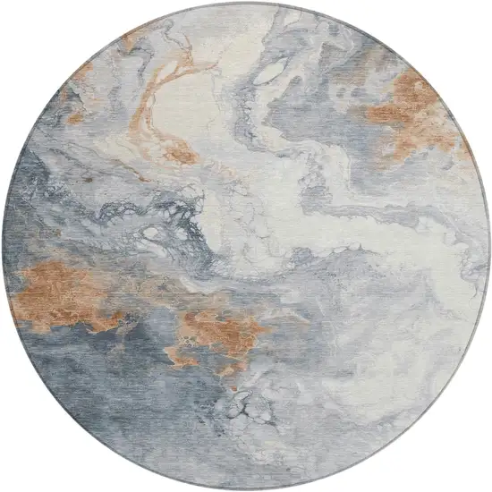 8' Gray And Rust Round Abstract Washable Indoor Outdoor Area Rug Photo 1
