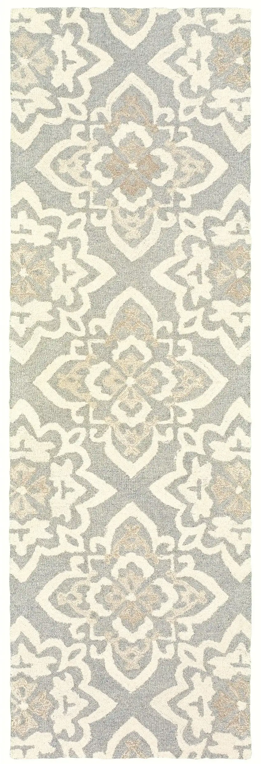 8' Gray And Sand Wool Geometric Hand Tufted Runner Rug Photo 2