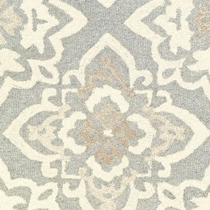 8' Gray And Sand Wool Geometric Hand Tufted Runner Rug Photo 5