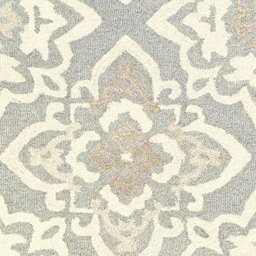 8' Gray And Sand Wool Geometric Hand Tufted Runner Rug Photo 6