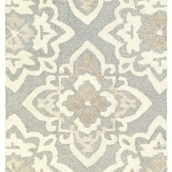 8' Gray And Sand Wool Geometric Hand Tufted Runner Rug Photo 4