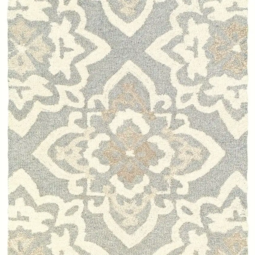 8' Gray And Sand Wool Geometric Hand Tufted Runner Rug Photo 4