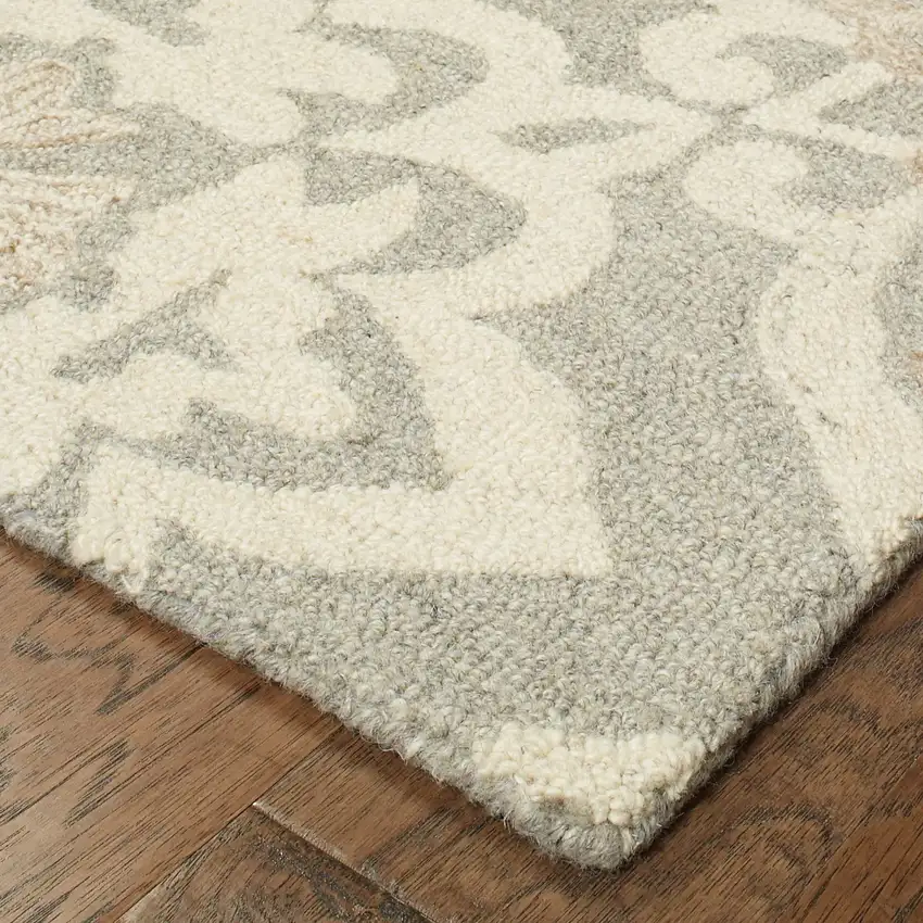 8' Gray And Sand Wool Geometric Hand Tufted Runner Rug Photo 8