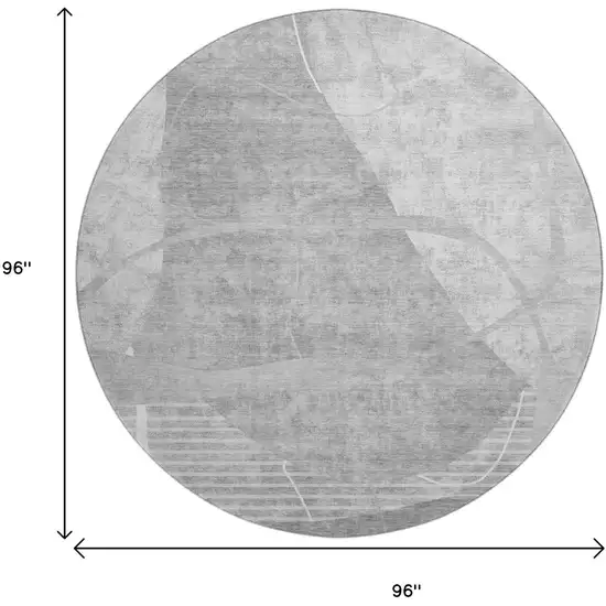 8' Gray And Silver Abstract Geometric Washable Round Rug With UV Protection Photo 3