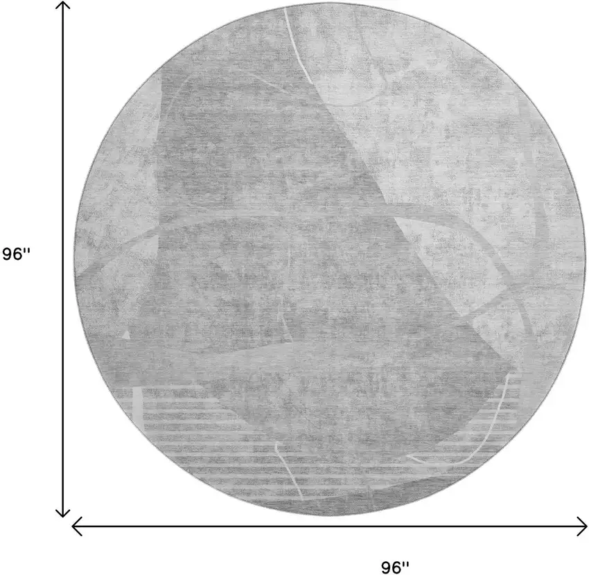 8' Gray And Silver Abstract Geometric Washable Round Rug With UV Protection Photo 3