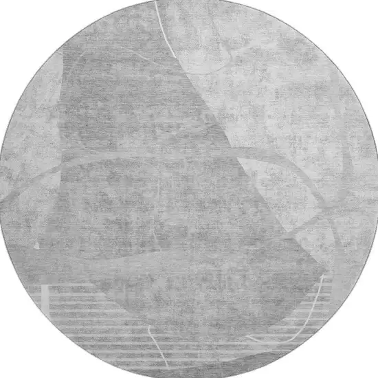 8' Gray And Silver Abstract Geometric Washable Round Rug With UV Protection Photo 3