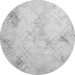 Photo of 8' Gray And Silver Abstract Geometric Washable Round Rug With UV Protection