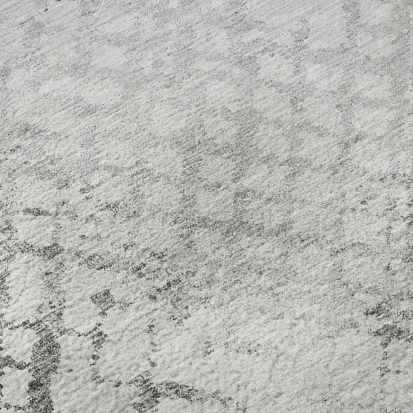 8' Gray And Silver Abstract Geometric Washable Round Rug With UV Protection Photo 9