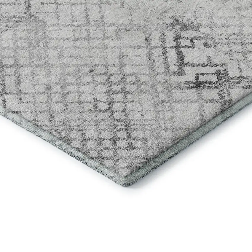 8' Gray And Silver Abstract Geometric Washable Round Rug With UV Protection Photo 7