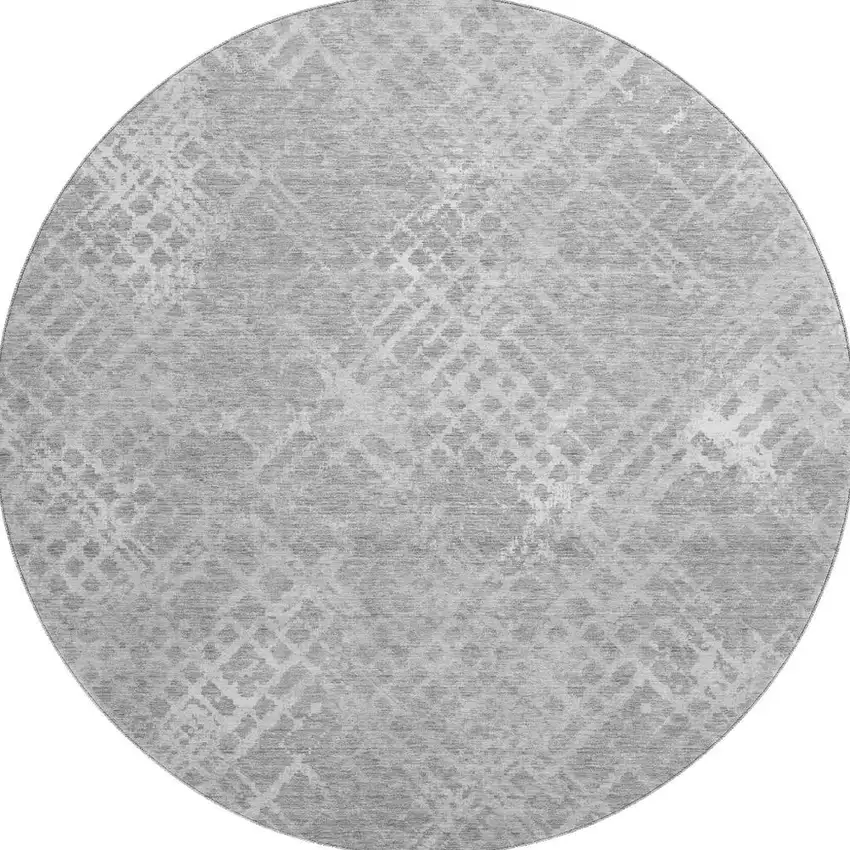 8' Gray And Silver Abstract Geometric Washable Round Rug With UV Protection Photo 4