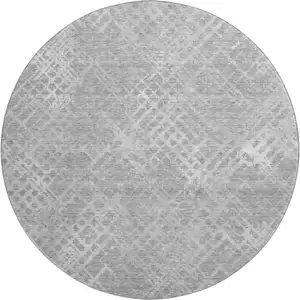 Photo of 8' Gray And Silver Abstract Geometric Washable Round Rug With UV Protection
