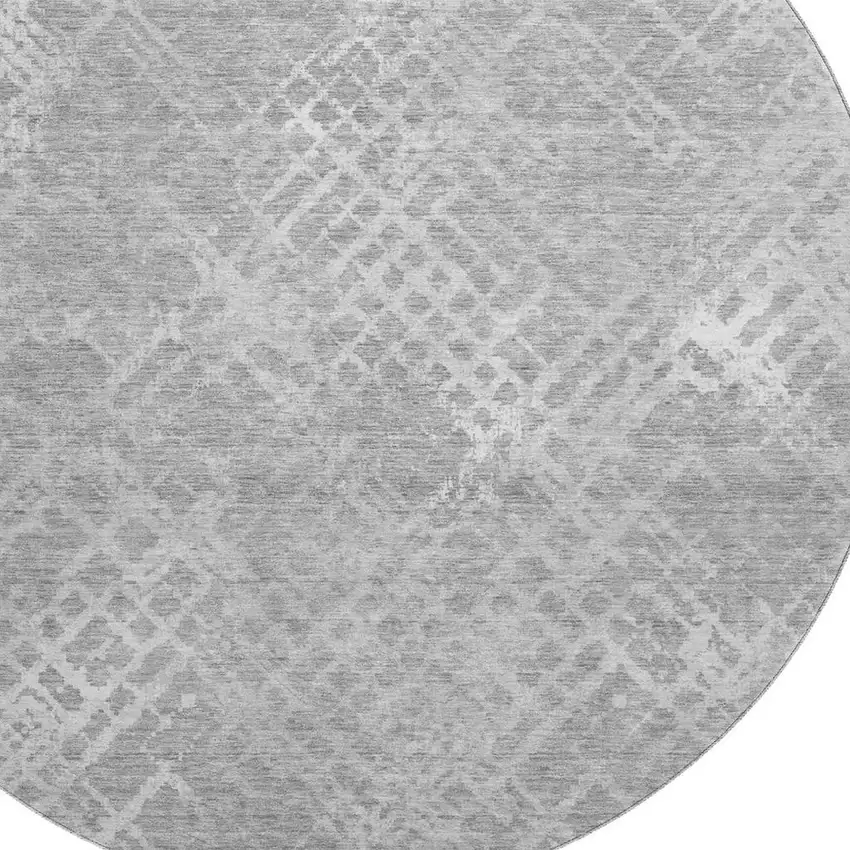 8' Gray And Silver Abstract Geometric Washable Round Rug With UV Protection Photo 3