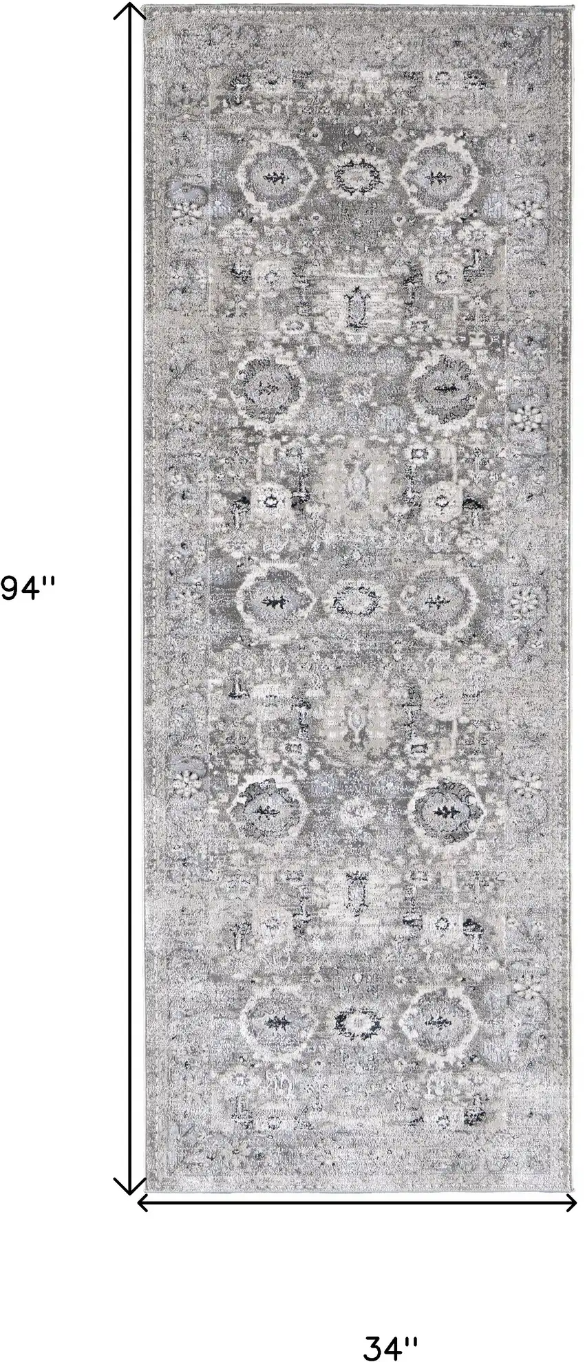 8' Gray And Silver Abstract Power Loom Distressed Runner Rug Photo 4