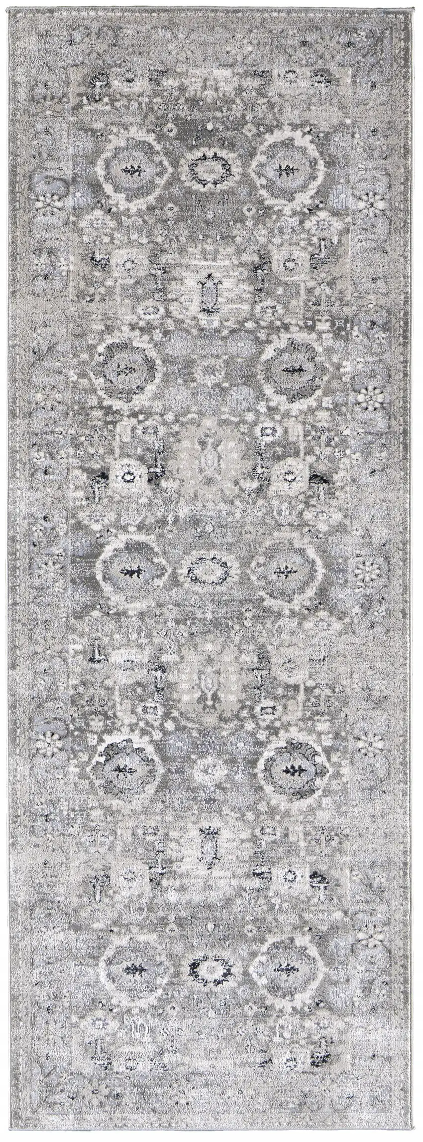 8' Gray And Silver Abstract Power Loom Distressed Runner Rug Photo 1