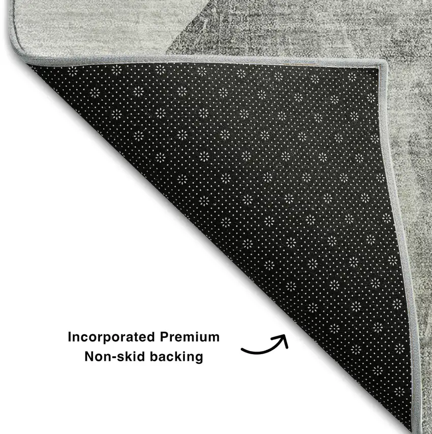 8' Gray And Silver Abstract Washable Round Rug With UV Protection Photo 6