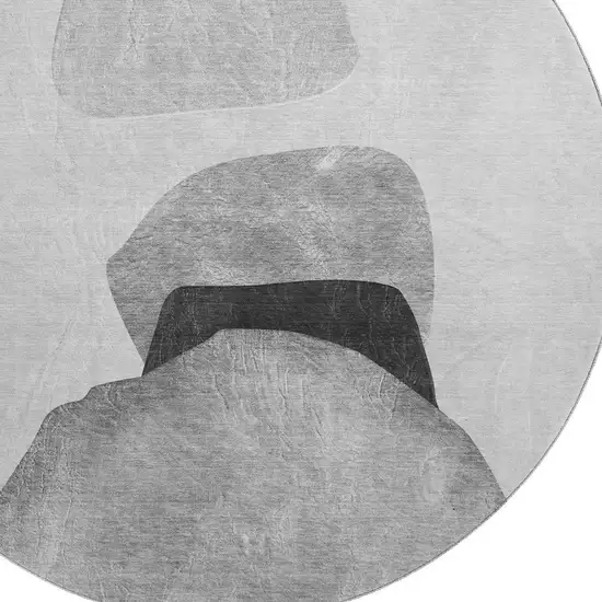 8' Gray And Silver Abstract Washable Round Rug With UV Protection Photo 3