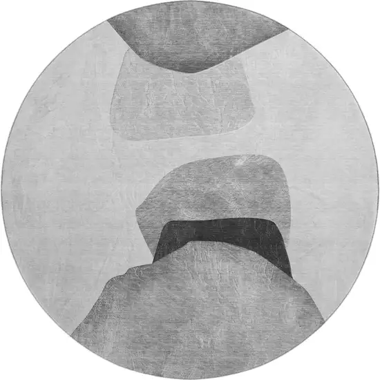 8' Gray And Silver Abstract Washable Round Rug With UV Protection Photo 1