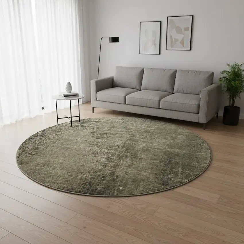 8' Gray And Silver Abstract Washable Round Rug With UV Protection Photo 2