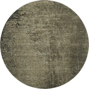 Photo of 8' Gray And Silver Abstract Washable Round Rug With UV Protection