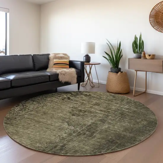 8' Gray And Silver Abstract Washable Round Rug With UV Protection Photo 5