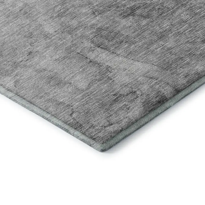 8' Gray And Silver Abstract Washable Round Rug With UV Protection Photo 8