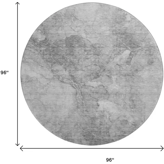 8' Gray And Silver Abstract Washable Round Rug With UV Protection Photo 6