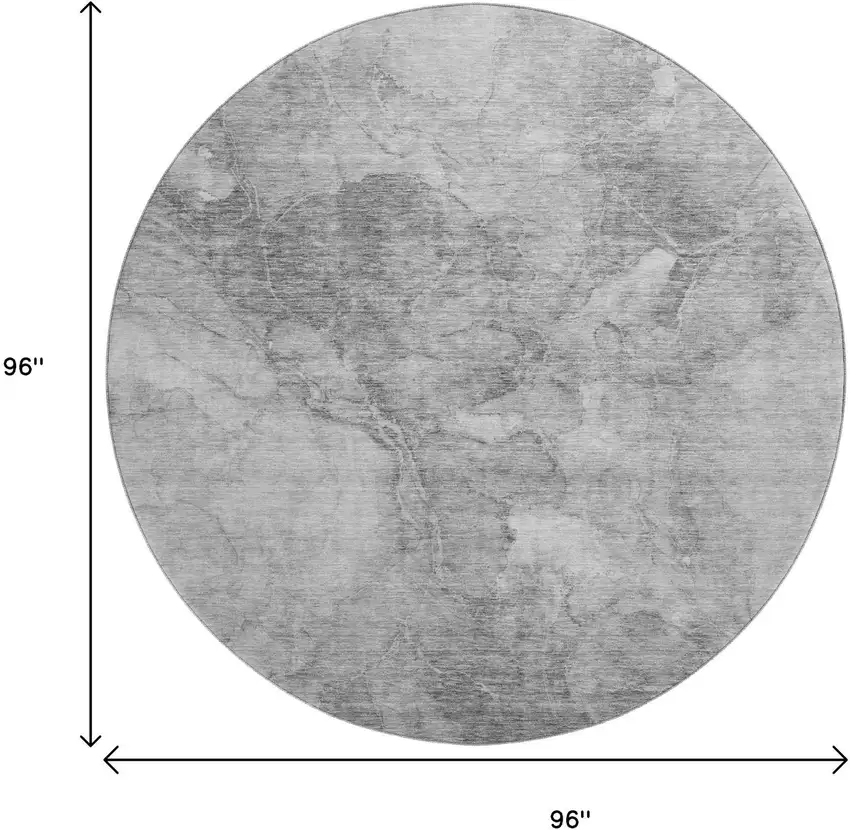 8' Gray And Silver Abstract Washable Round Rug With UV Protection Photo 6